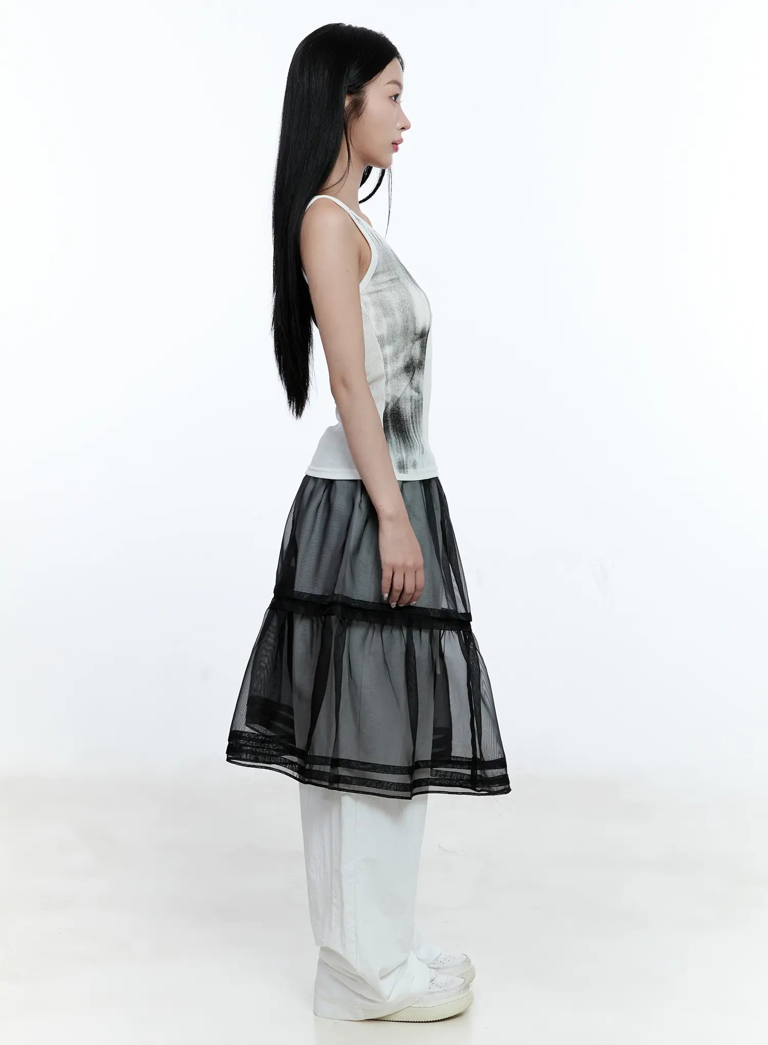 Sheer Layered Midi Skirt CG507