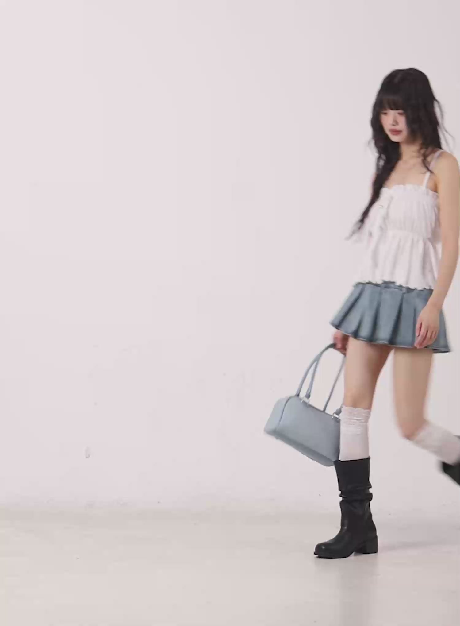 Plaid Boxer Layered Denim Skirt IL531